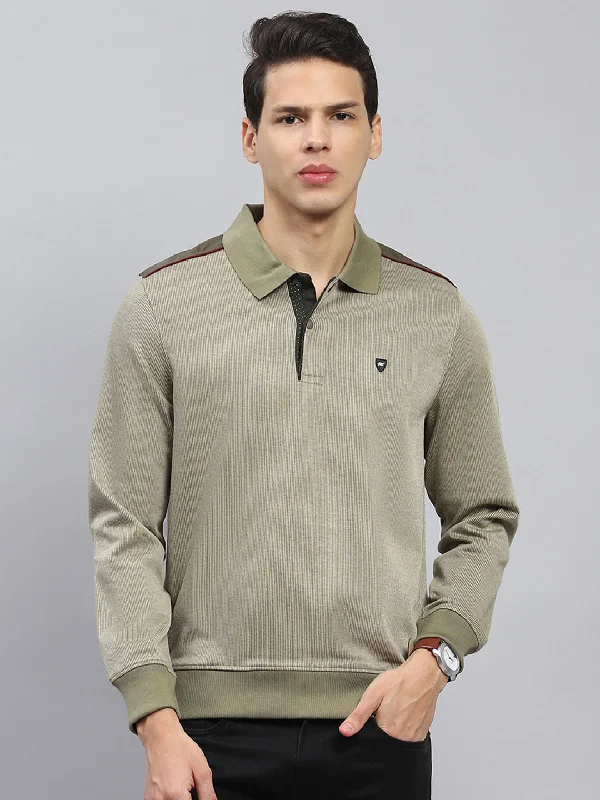 stylish short sleeve shirts for special occasions -Men Olive Solid Collar Full Sleeve Winter T-Shirt