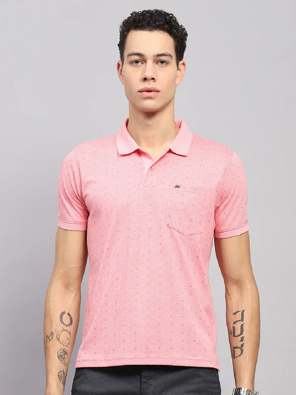 breathable short sleeve shirts for outdoor wear -Men Pink Printed Collar Half Sleeve T-Shirt