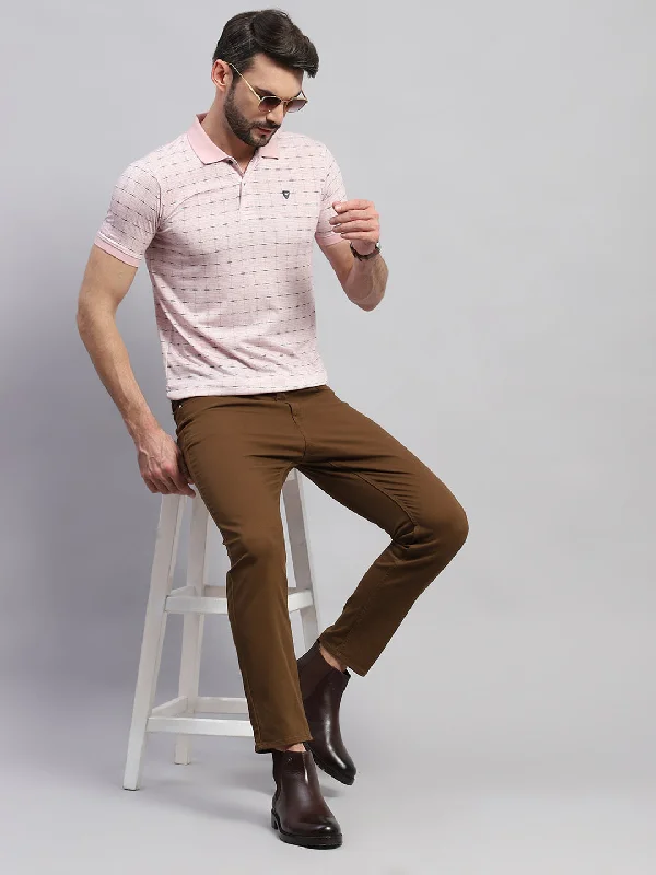 comfortable short sleeve polo shirts for work -Men Pink Printed Collar Half Sleeve T-Shirt