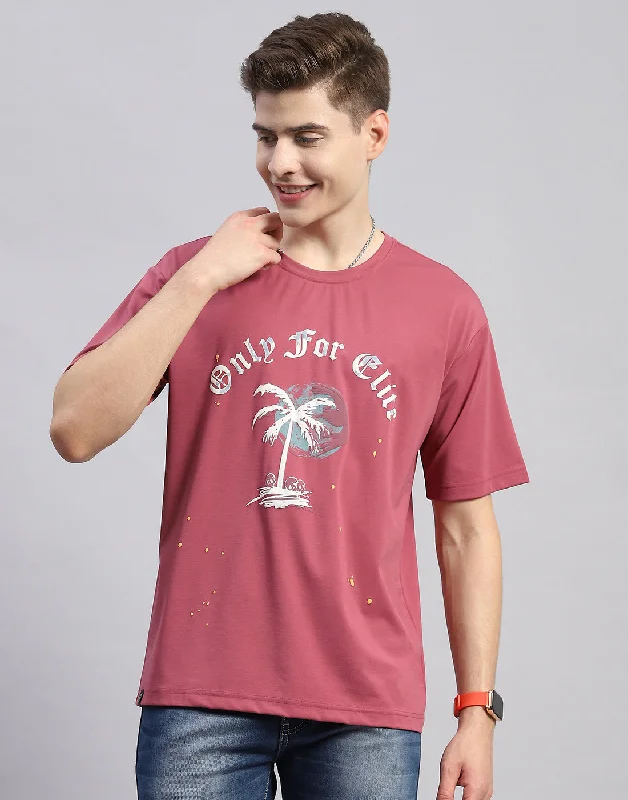 men’s graphic short sleeve shirts for everyday wear -Men Pink Printed Round Neck Half Sleeve T-Shirt