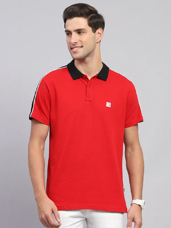 modern short sleeve shirts for fashion-conscious men -Men Red Solid Collar Half Sleeve T-Shirt