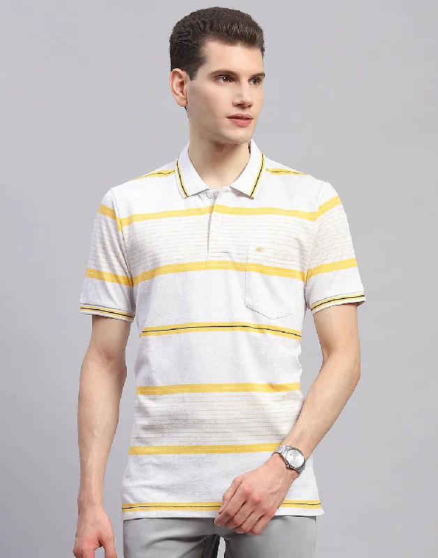 comfortable and lightweight short sleeve shirts for men -Men Yellow Stripe Collar Half Sleeve T-Shirt