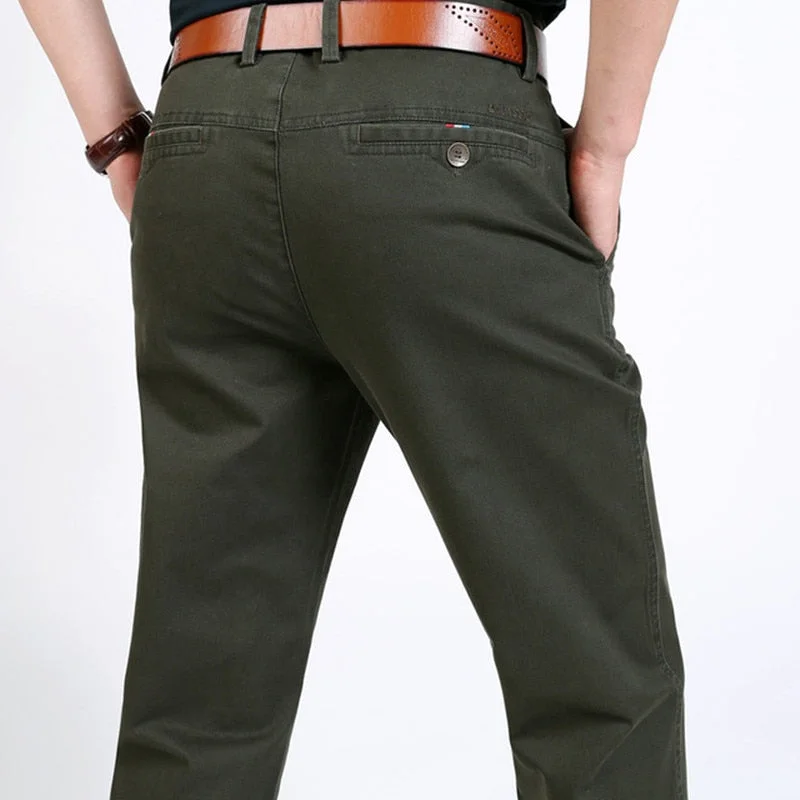 Men's pants for posh events-Men's Cotton High Waist Zipper Fly Closure Plain Casual Pants