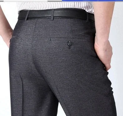 Men's pants for climbing-Men's Cotton High Waist Zipper Fly Closure Plain Casual Pants