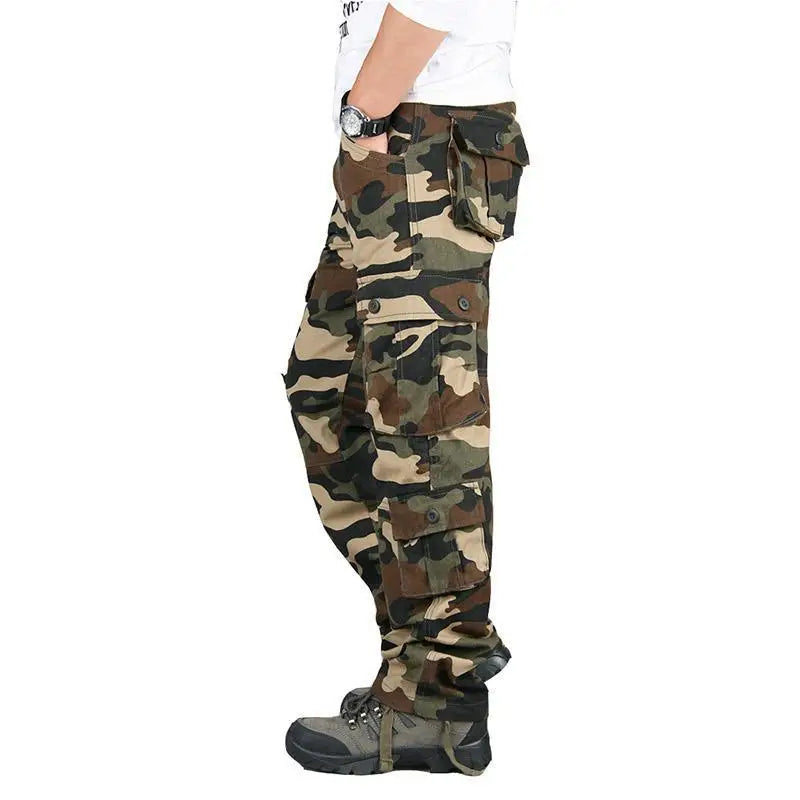 Men's pants royal blue-Men's Cotton Mid Waist Zipper Fly Closure Camouflage Trousers