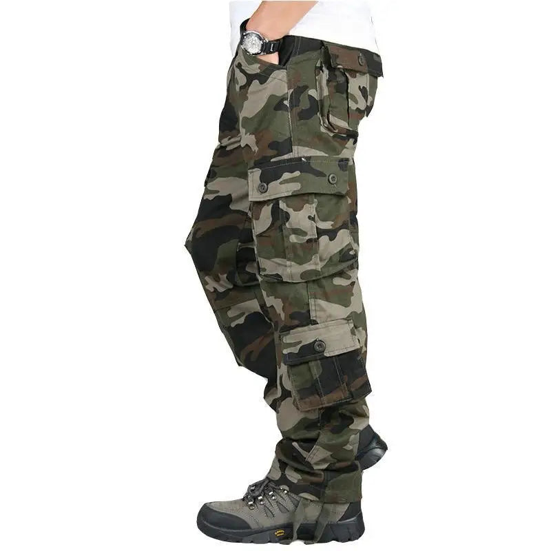 Men's pants sweat resistant-Men's Cotton Mid Waist Zipper Fly Closure Camouflage Trousers