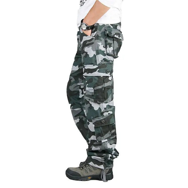 Men's pants for wintry days-Men's Cotton Mid Waist Zipper Fly Closure Camouflage Trousers