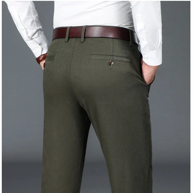 Men's pants for easy nights-Men's Cotton Mid Waist Zipper Fly Closure Plain Casual Pants