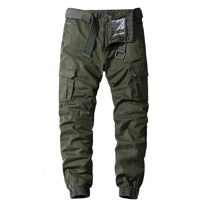 Men's pants for rocky trails-Men's Cotton Zipper Fly Closure Solid Multi-Pocket Casual Trousers