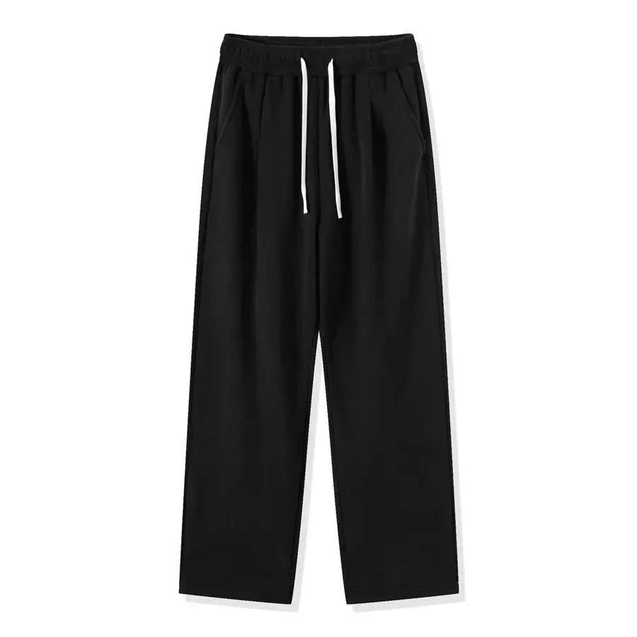 Men's pants for late style-Men's Polyester Mid Elastic Waist Solid Pattern Casual Trousers