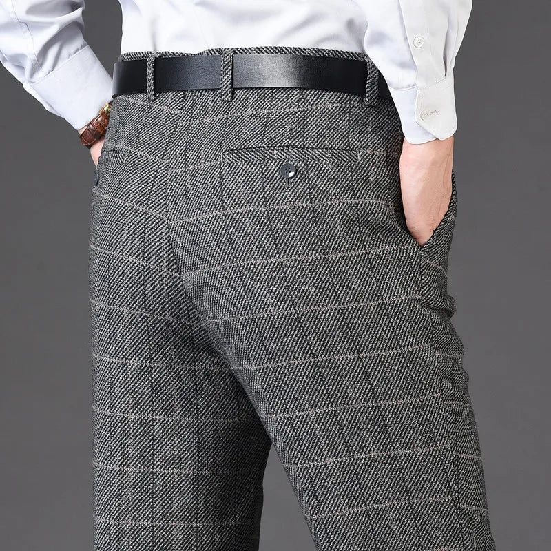 Men's pants with light tones-Men's Rayon High Waist Zipper Fly Closure Plaid Casual Pants