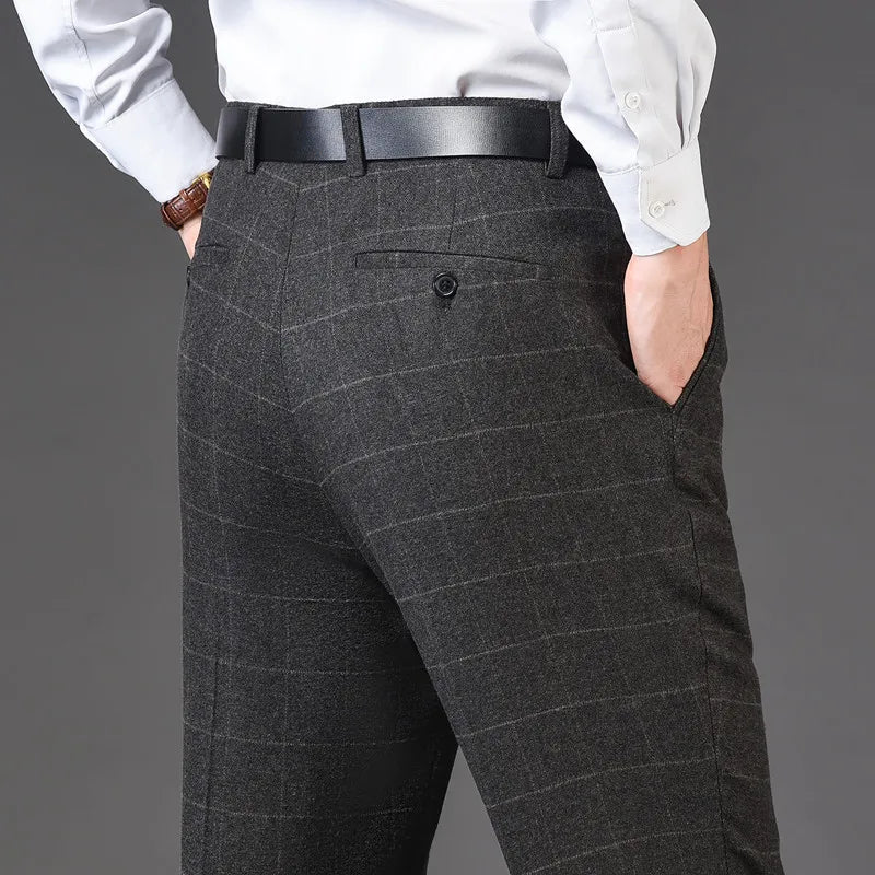 Men's pants bamboo fabric-Men's Rayon High Waist Zipper Fly Closure Plaid Formal Pants