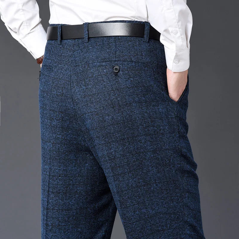 Men's pants for fashionistas-Men's Rayon High Waist Zipper Fly Closure Plaid Formal Pants