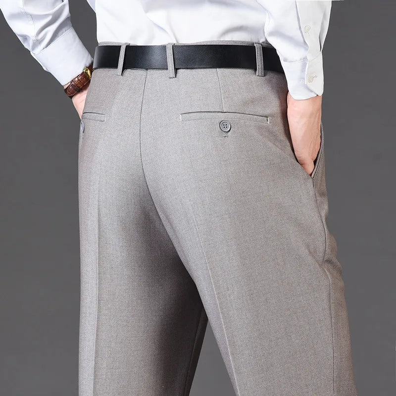 Men's pants for smart casual-Men's Rayon High Waist Zipper Fly Closure Plain Formal Pants