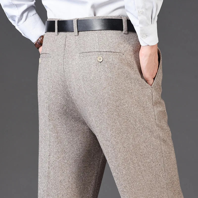 Men's pants for mild weather-Men's Rayon High Waist Zipper Fly Closure Solid Formal Pants