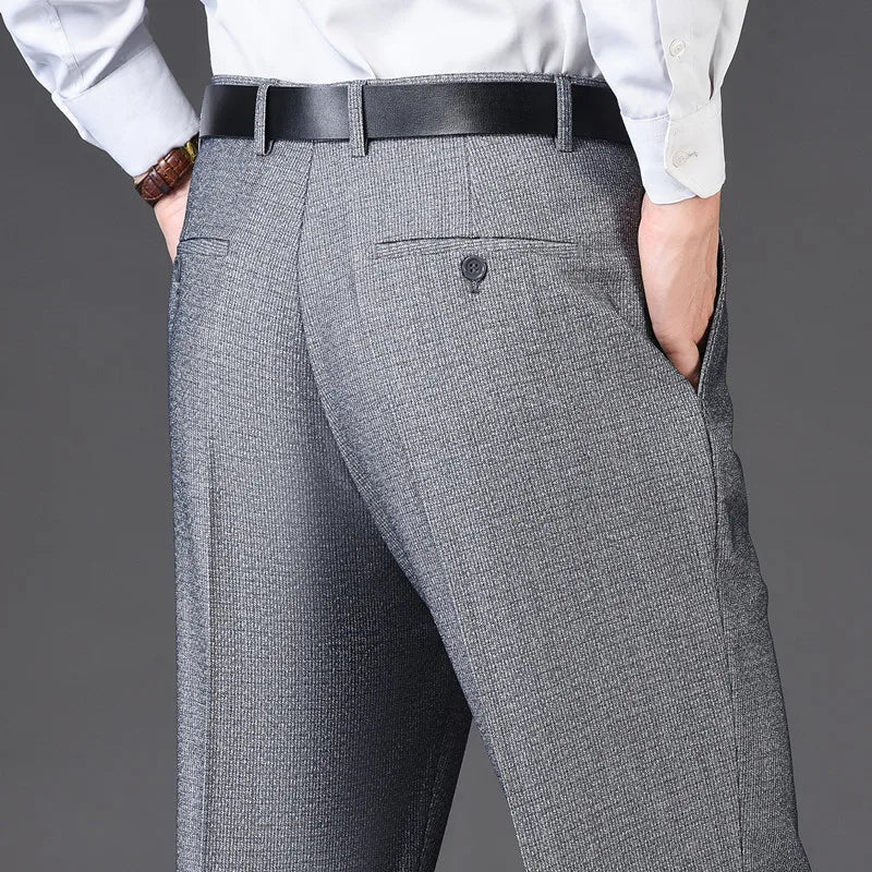 Men's pants with fine stitching-Men's Rayon High Waist Zipper Fly Closure Solid Formal Pants