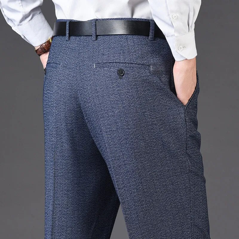 Men's pants with pliant fabric-Men's Rayon Zipper Fly Closure Full Length Formal Wear Pants