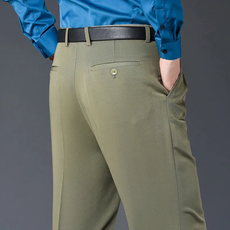 Men's pants for late comfort-Men's Rayon Zipper Fly Closure Full Length Formal Wear Pants