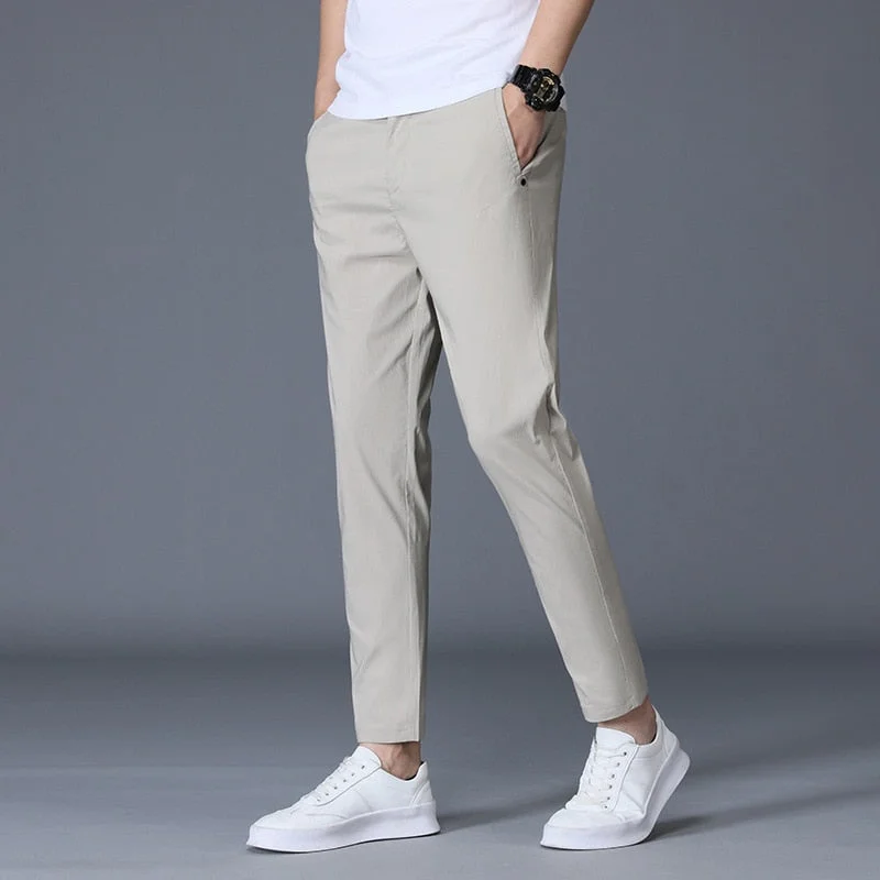 Men's pants for relaxed vibes-Men's Viscose Mid Waist Zipper Fly Closure Plain Casual Pants