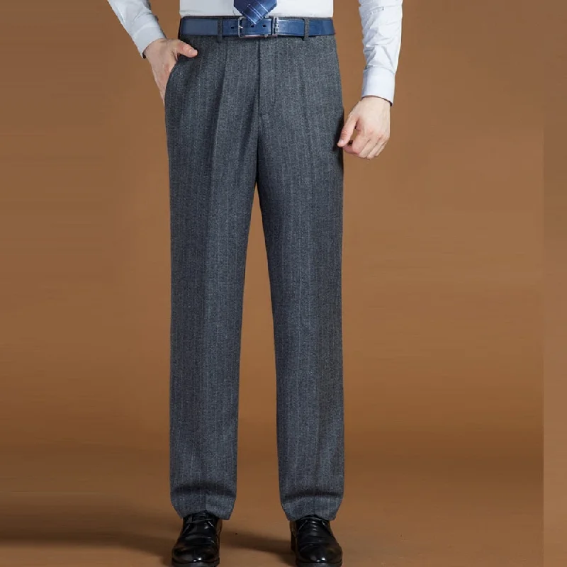 Men's pants with low rise-Men's Wool High Waist Zipper Fly Closure Plain Casual Pants