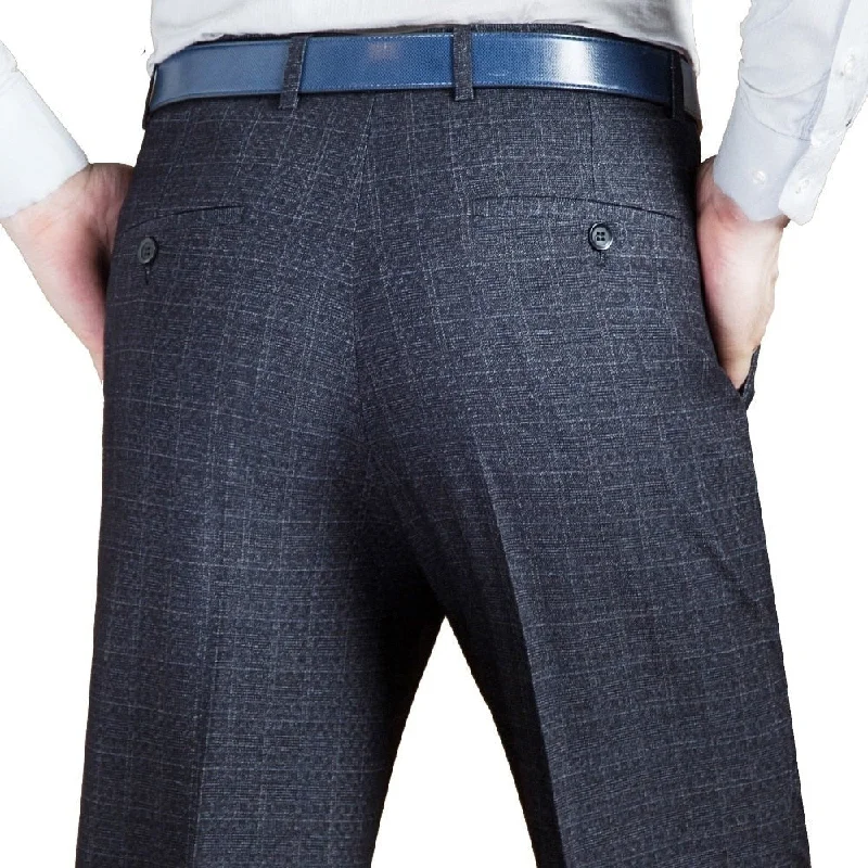 Men's pants for wintry days-Men's Wool Zipper Fly Closure Plaid Pattern Formal Wear Pants