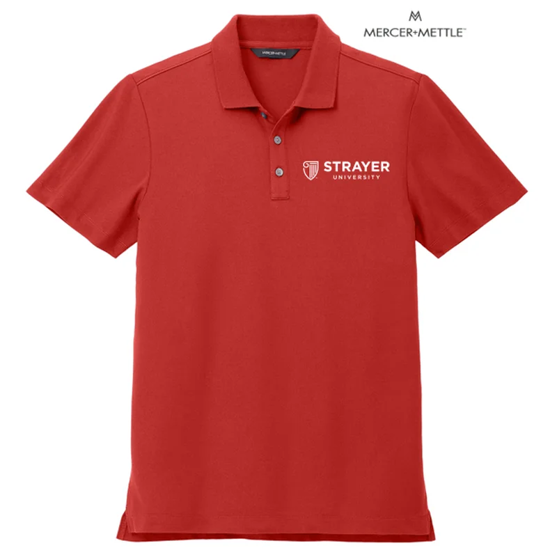 versatile short sleeve shirts for all types of activities -NEW STRAYER Mercer+Mettle™ Stretch Pique Polo - Apple Red