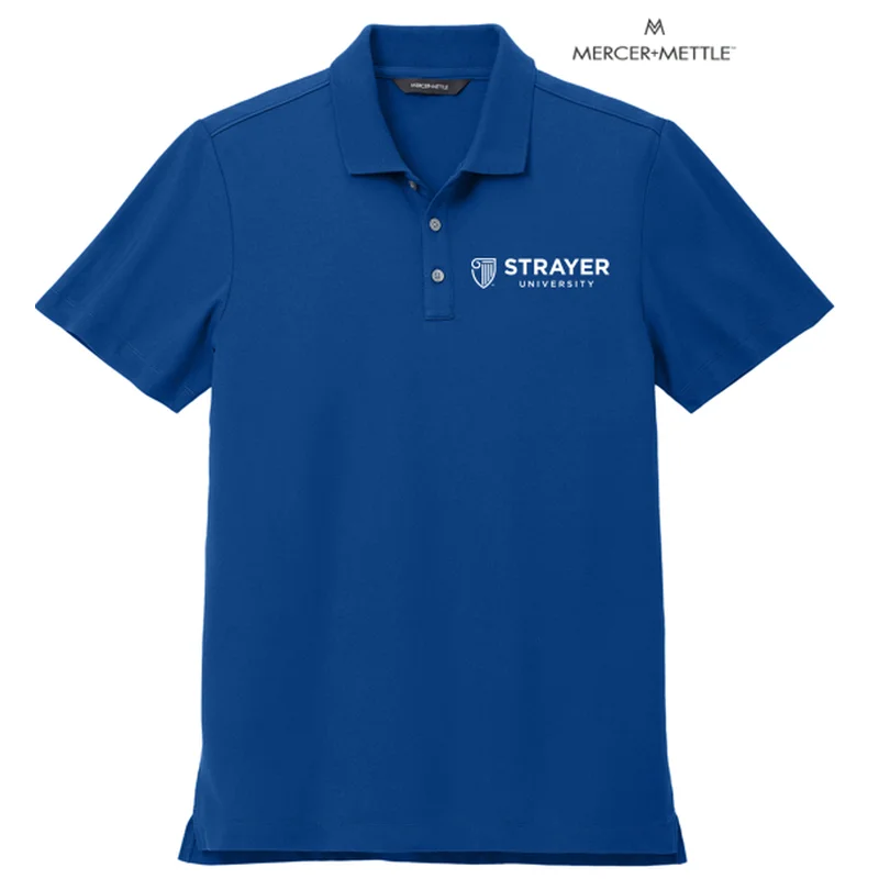 comfortable short sleeve shirts for work wear -NEW STRAYER Mercer+Mettle™ Stretch Pique Polo - Blue Note