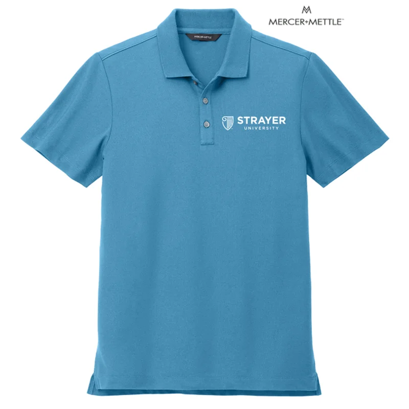 men’s classic short sleeve shirts for spring and summer -NEW STRAYER Mercer+Mettle™ Stretch Pique Polo - Parisian Blue