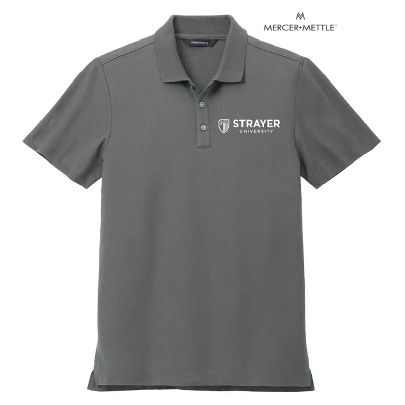 trendy short sleeve shirts with minimalist designs -NEW STRAYER Mercer+Mettle™ Stretch Pique Polo - Storm Grey