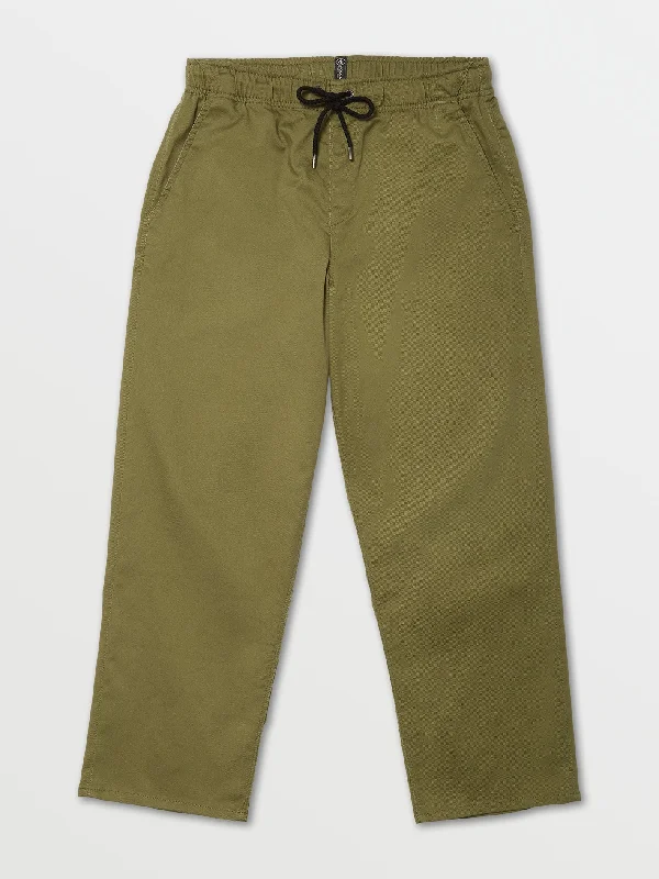 Men's pants with stripe prints-Outer Spaced Solid Elastic Waist Pant - Martini Olive