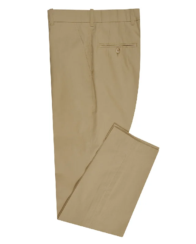 Men's pants with daily tones-Dark Beige Plain Cotton Dress Pant