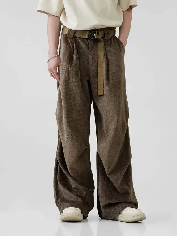 Men's pants gym fit-Pleated Wide Leg Pants