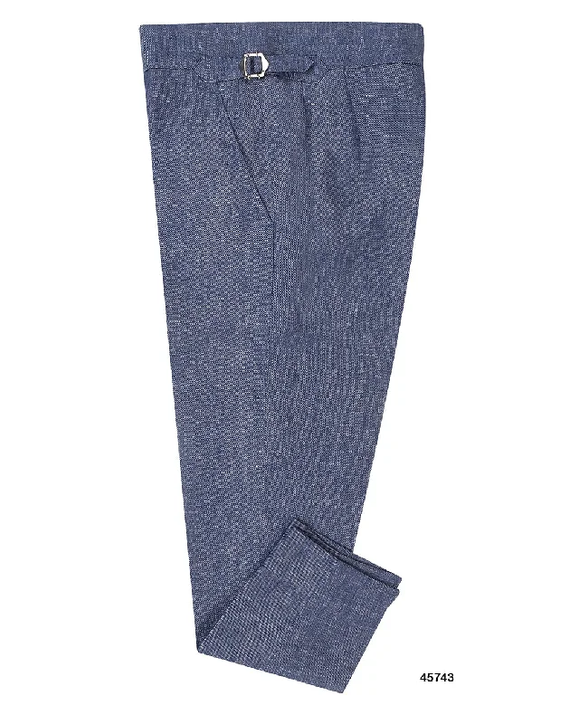 Men's pants for long days-Solbiati Denim Blue Linen Dress Pant