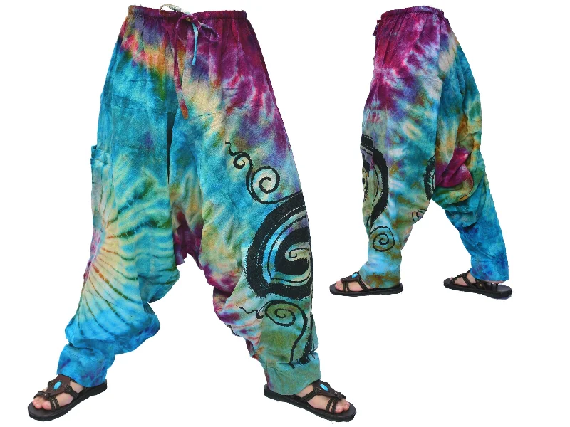 Men's pants with neat pleats-Tie Dye Harem Pants Lounge Pants Yoga Pants Men Women