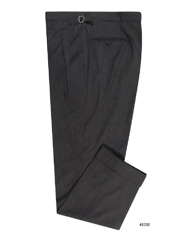 Men's pants with open fabric-Washable Wool Pants: Plain Charcoal Grey High Waisted Pant