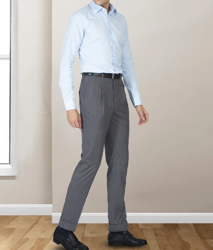 Men's pants for late outings-Washable Wool Pants: Plain Mid Grey