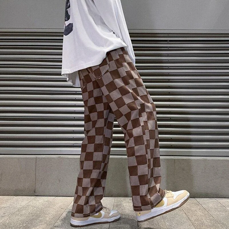 Men's pants for snowy climates-Y2K Checkered Pants