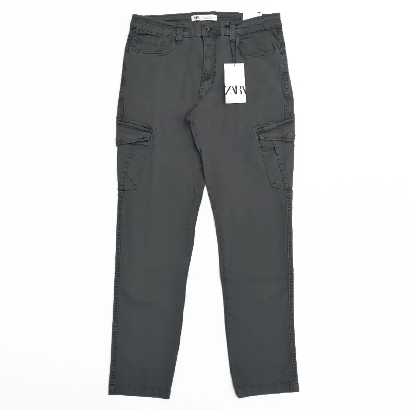 Men's pants old-school style-ZR - Men 'Grey' Stretchable Slim-Fit Cargo Cotton Trouser ZR790